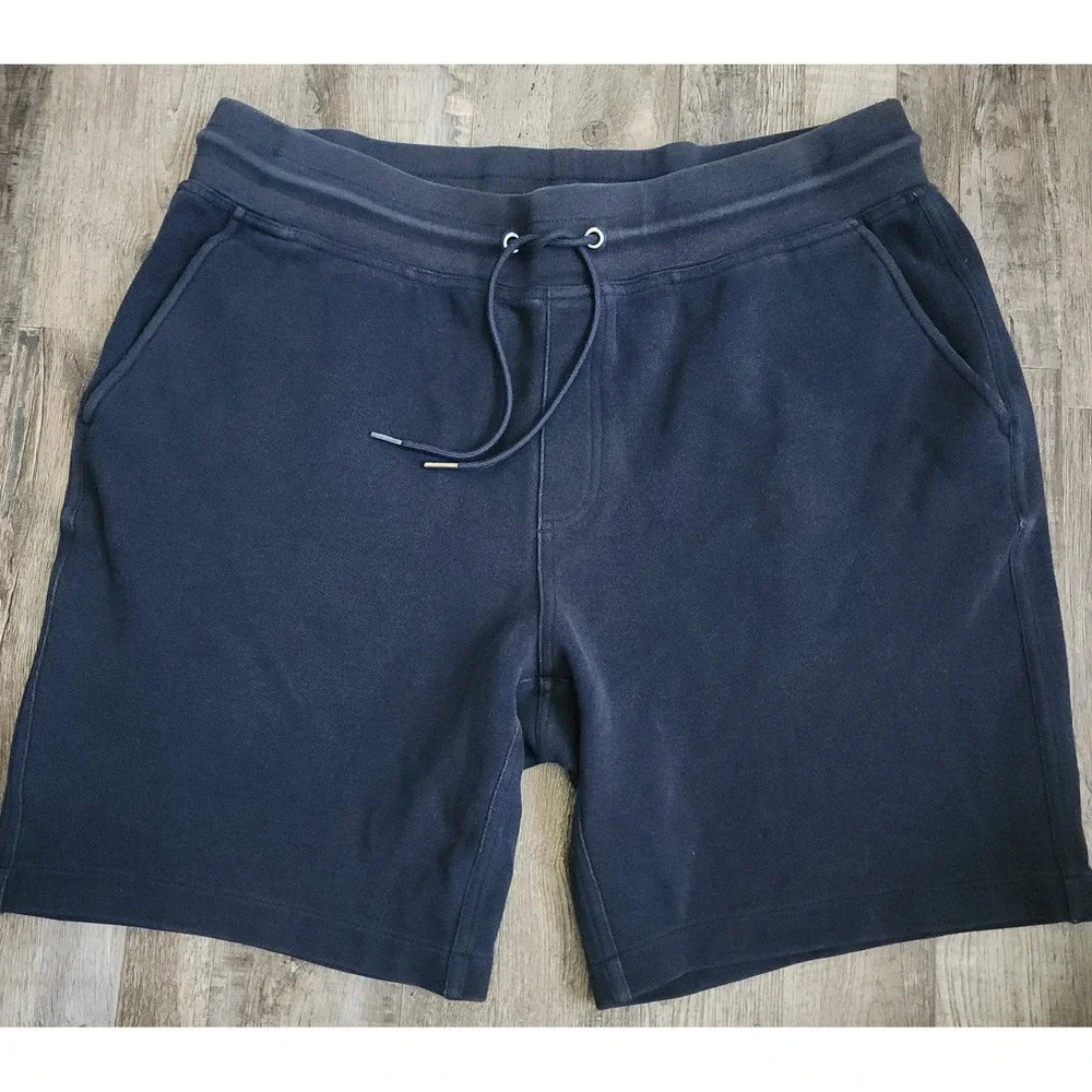 Brooks Brothers Knit Shorts Mens Medium Navy Blue Pique Drawstring Fleece Logo